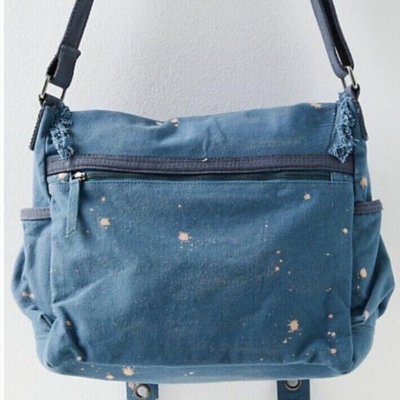 Free People SHADOWBOXER Blue Canvas Messenger Bag Bleach Splash  $98 - Picture 2 of 10